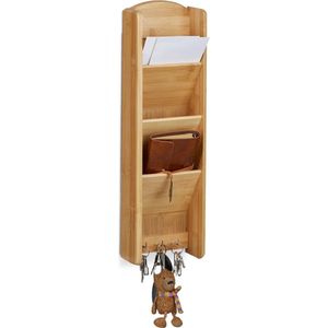 Relaxdays sleutelrekje bamboe - houten wand organizer - sleutelhaakjes - smal sleutelbord