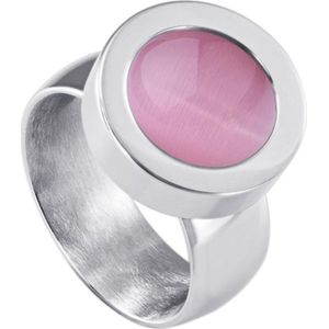 Quiges RVS Schroefsysteem Ring Zilverkleurig Glans 18mm met Verwisselbare Cat's Eye Roze 12mm Mini Munt