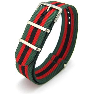 Premium Green Red Black - Nato strap 16mm - Stripe - Horlogeband Groen Rood Zwart