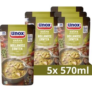 Unox Extra Rijkgevuld Soep In Zak - Hollandse Erwten - met extra katenspek en de echte Unox rookworst - 5 x 570 ml
