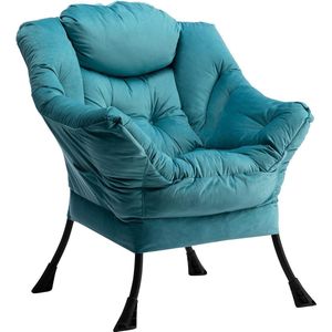 Luie stoel lounge stoel met armleuningen en zijvak relaxfauteuil met moderne fluwelen stof en stalen frame