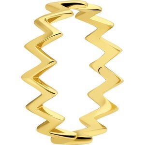 Lucardi Dames Zilveren ring zig-zag goldplated - Ring - 925 Zilver - Goudkleurig - 16.5 / 52 mm