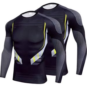 E-shop4u® - 2x Mannen Compressie Sport T-Shirt - Winter Warm Kompres Thermisch Shirt - Warmte & Prestatie - Grijs/Zwart - S