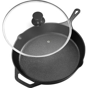 Luxe Gietijzeren pan 32cm - Voorgekruide gietijzeren pan - braadpan, gietijzeren steakpan, grillpan, gietijzeren pannetje (32 cm)