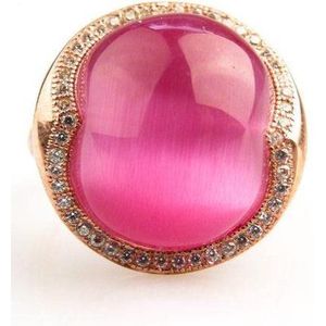 model Boule roze zilveren ring roos goud verguld gezet met roze steen en cubic zirconia