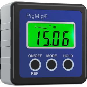 PigMig Digitale Hoekmeter - Gradenboog met LCD scherm – Blauwe Hellingmeter - Compacte Waterdichte Waterpas – Inclinometer met Hoesje –met 4 eenheden
