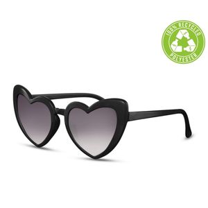 P&B® – Zwarte Hartjes Zonnebril - ECO Zonnebril – Dames Zonnebril - 100% Recycled Polyester - 100% UV protectie – Zwart - Hartjes Bril
