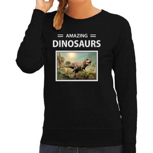 Dieren foto sweater T-rex dino - zwart - dames - amazing dinosaurs - cadeau trui Tyrannosaurus Rex dinosaurus liefhebber XXL