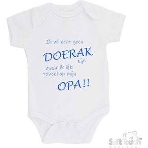 100% katoenen Romper ""Ik wil echt geen Doerak zijn maar ik lijk teveel op opa!!"" moeder moederdag mama Jongens Katoen Wit/blauw Maat 68/74
