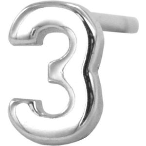Silventi 9SIL-21313 Zilveren Oorknop - Dames - Cijfer 3 - 5mm - Glad - Rodium - Zilver