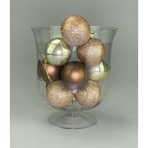 Sjieke Vaas - Windlicht - Transparant glas - Maat M - 20,5 cm hoog - 18cm diameter - exclusief kerstballen
