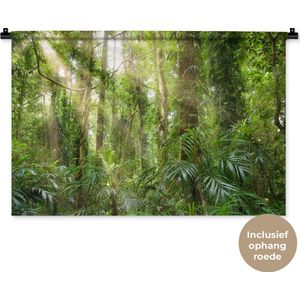 Wandkleed Jungle - Licht in het woud Wandkleed katoen 90x60 cm - Wandtapijt met foto