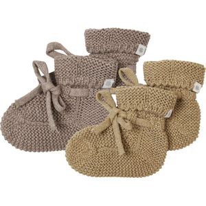 Noppies - Geschenkverpakking - Gebreide slofjes - 2paar - Baby 0-12mnd - Biologische katoen - Giftset - Cadeaudoosje - Newborn - Kraamcadeau - Babyshower - Sint - Taupe Melange - Light Green