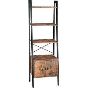 Boekenkast - Ladderrek - Woonkamerplank - 4 planken - stabiel ijzeren frame - Bruin/Zwart - 56 x 34 x 173 cm