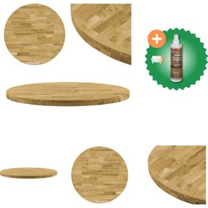 vidaXL Tafelblad rond 44 mm 700 mm massief eikenhout - Tafelonderdeel - Inclusief Houtreiniger en verfrisser