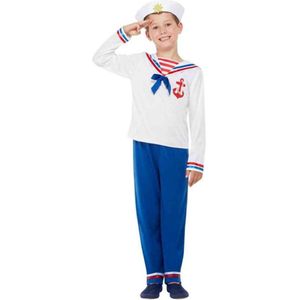 Smiffy's - Kapitein & Matroos & Zeeman Kostuum - Blauw Witte Matroos Jongen Kind Kostuum - Blauw, Wit / Beige - Small - Carnavalskleding - Verkleedkleding
