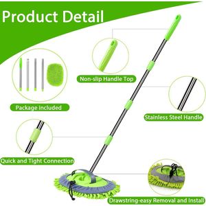 63'' 160 cm Autoreinigingsborstel Mop Met Lange Handvat Autowasborstel Voor Auto's, Vrachtwagens, Suv's, En Rv's Camper 2 In 1 Chenille Microvezel Auto Wasborstel Stofdoek Reinigingsset