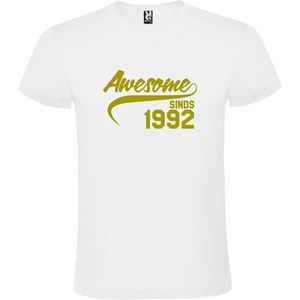 Wit T shirt met ""Awesome sinds 1992"" print Goud size XS