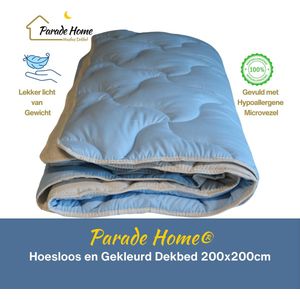 Parade Home® Gemakdekbed- 2 in 1 Dekbed zonder overtrek-200x200 tweepersoonsbed- Hoesloos en Gekleurd Dekbed in kleur- Ademend Bedrukt dekbed- Wasbaar-Licht Blauw en Beige