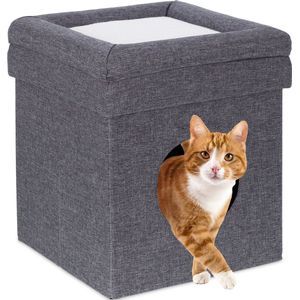 Relaxdays kattenmand poef - met kussen - opvouwbaar kattenhuis - vierkant kattenholletje