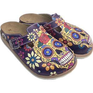 GOBY Clogs met Smiling Skulls Design – Handgemaakt – Hoge Kwaliteit – Maat 39