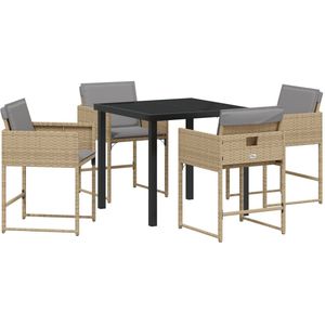vidaXL - 5-delige - Tuin - Eetset - met - Kussens - Beige - Poly - Rattan