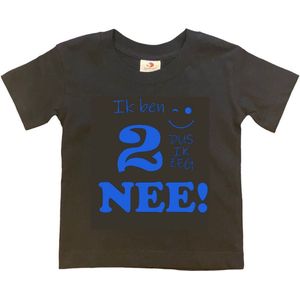 T-shirt Kinderen ""Ik ben 2 dus ik zeg NEE!"" | korte mouw | zwart/blauw | maat 98/104