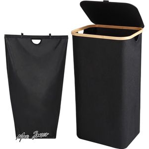 Mrs. Jones Wasmand met deksel 100 liter wasmand zwart afneembare waszak opvouwbare vuil-wasbak wasbox voor kleding dekens lakens speelgoed .
