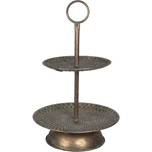 Clayre & Eef Etagère 2 laags Ø 37*59 cm Koperkleurig Metaal Rond Taartplateau op voet Serveerschaal
