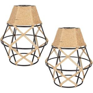 Vintage Cage Lampshade Made of Metal and Hemp Rope, Industrial Retro 16 cm Wide Floor Lamp, Pendant Light, Small Frame Lampshade, E27 for Kitchen, Bedroom, Bar, Salon, Restaurant, Set of