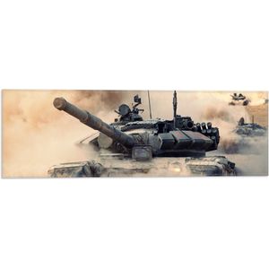 WallClassics - Vlag - Legertank in Rook - 60x20 cm Foto op Polyester Vlag