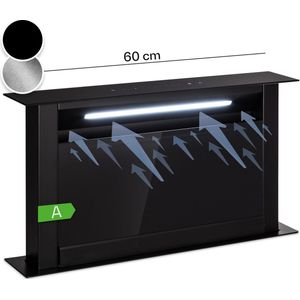 Klarstein Royal Flush Eco Downdraft Afzuigkap - 60 cm - Uittrekbaar tafel- & werkblad afzuigkap - Luchtafvoervermogen: Max. 576 M³/H - Energie-efficiëntieklasse A+ - Touch-to-slide bedieningspaneel - LED Strip - Pure ambience - Zwart