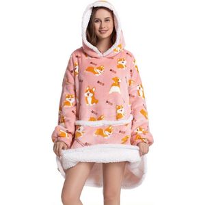 Livano Hoodie Deken Met Mouwen - Plaid - Knuffeldeken - Onesie - Fleece Blanket - Dames - Heren - Kinderen - Extra Zacht & Warm - Corgi