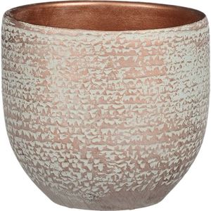 Mica Decorations - Plantenpot/bloempot - terracotta - koper/wit flakes relief- D14/H12 cm