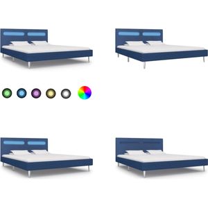 vidaXL Bedframe met LED stof blauw 160x200 cm - Bedframe - Bedframes - Bed - Bedden