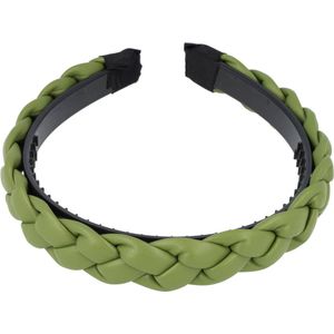 Haarband Diadeem Gevlochten Imitatie Leder Groen Olijf Groene Hoofdband Vlecht Haarmode Haaraccessoire