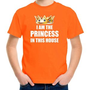 Koningsdag t-shirt Im the princess in this house oranje meisjes / kinderen - Woningsdag - thuisblijvers / Kingsday thuis vieren 104/110