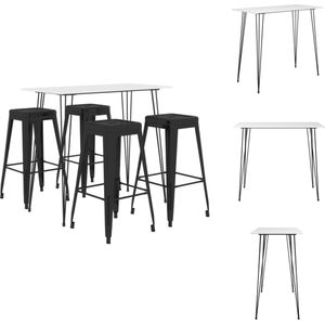 vidaXL Bartafel en 4 barkrukken - Wit - MDF en metaal - Tafel- 120x60x105 cm - Krukken- 43x43x77 cm - Stapelbaar - Set tafel en stoelen
