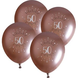 Santex verjaardag leeftijd ballonnen 50 jaar - 24x stuks - rosegoud - 30 cm - Abraham/Sarah