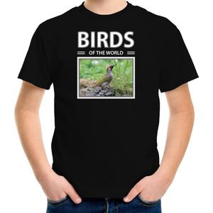 Dieren foto t-shirt Groene specht vogel - zwart - kinderen - birds of the world - cadeau shirt vogel liefhebber - kinderkleding / kleding 134/140