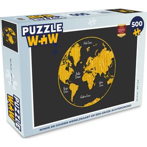 Puzzel Wereldkaart - Cirkel - Goud - Legpuzzel - Puzzel 500 stukjes