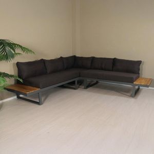 Loungeset 5-zits aluminium en acaciahout antraciet Darcio hoekbank hoeksalon