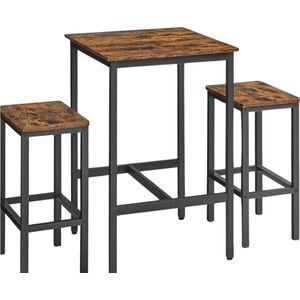Bartafel Met Barstoelen - Bartafel En Stoelen - Vierkante Bartafel Met 2 Barkrukken - Eetkamer Pub Bar Tafel Set Voor 2 - Ruimtebesparend Voor Keuken Ontbijt - Kleur Vintagebruin + Zwart