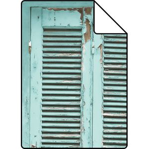 Proefstaal ESTAhome behang verweerde houten Franse vintage louvre luiken vergrijsd turquoise - 26,5 x 21 cm - 138884-S