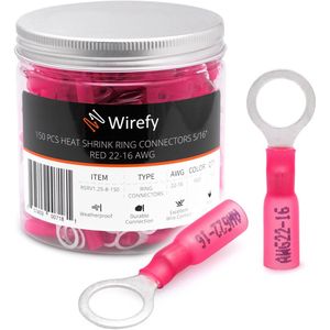 Wirefy 150 Stuks M8 Kabeloog Kabelschoenen Krimpkous - Auto's Rond Connector Kit Geïsoleerd - 0,5-1,5 mm²