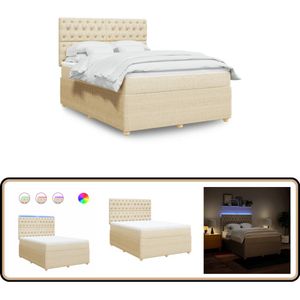 vidaXL Boxspring - Crème - 140x190 cm - Inclusief Matras Boxspring - Boxspringbed - Tweepersoonsbed - Bed Frame - Matras