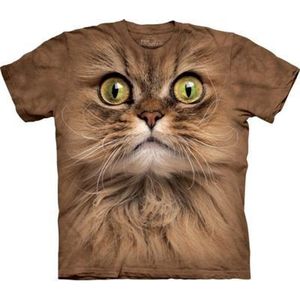 Kinder T-shirt bruine kat met groene ogen 98-104 (S)