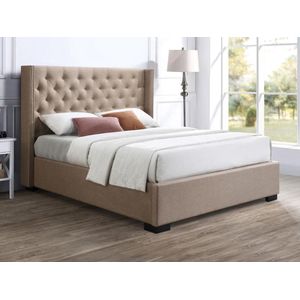 Vente-unique Bed met opbergruimte 140 x 200 cm met hoofdbord met capitons - Stof - Beige - MASSIMO L 157 cm x H 142.5 cm x D 214.5 cm