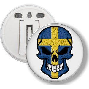 Button Met Clip - Schedel Vlag Zweden