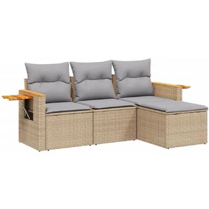 vidaXL 4-delige Loungeset met kussens poly rattan beige - Loungeset - Loungesets - Tuinset - Tuinbank